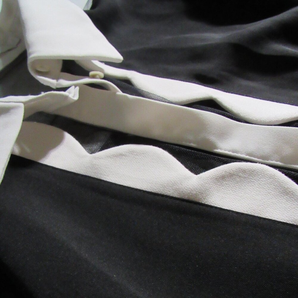 Anne Fontaine Black White Scalloped Mesh Sheer Center Blouse 38 US 6 - Picture 6 of 7